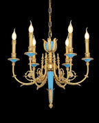 26X23 Inch 6 Lights Rococo Style Antique Copper Chandelier Small Blue Bedroom Chandelier
