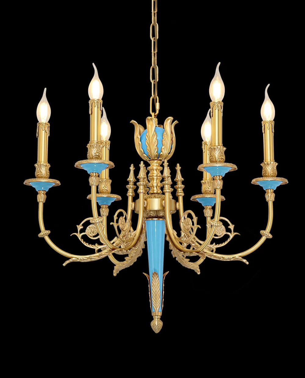 26X23 Inch 6 Lights Rococo Style Antique Copper Chandelier Small Blue Bedroom Chandelier