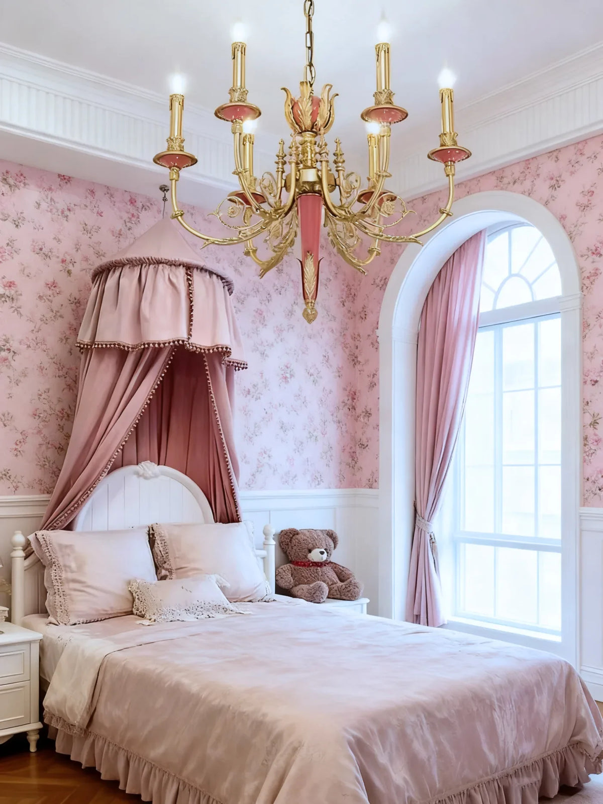 26X23 Inch 6 Lights Rococo Style Antique Copper Chandelier Small Pink Bedroom Chandelier