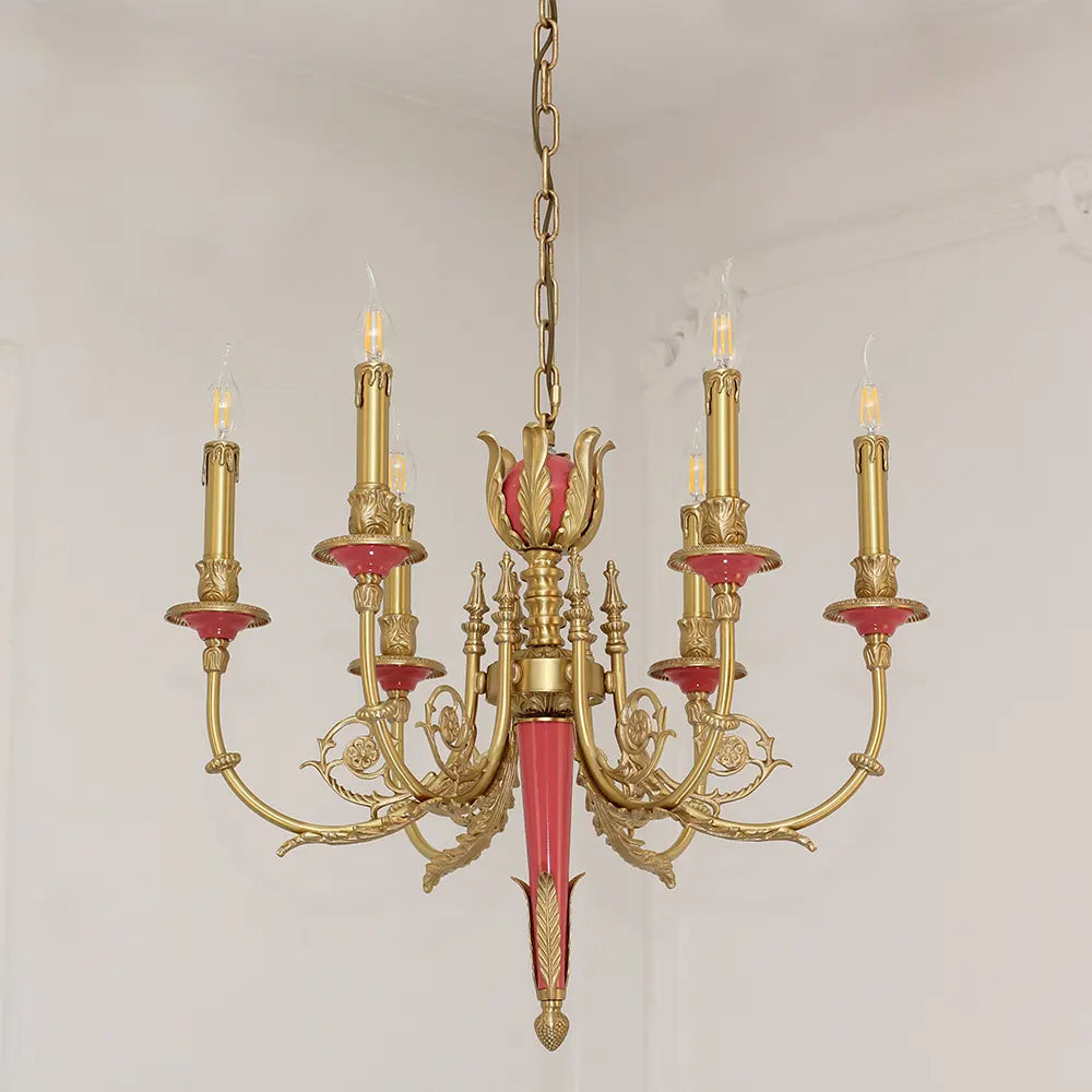 26X23 Inch 6 Lights Rococo Style Antique Copper Chandelier Small Pink Bedroom Chandelier