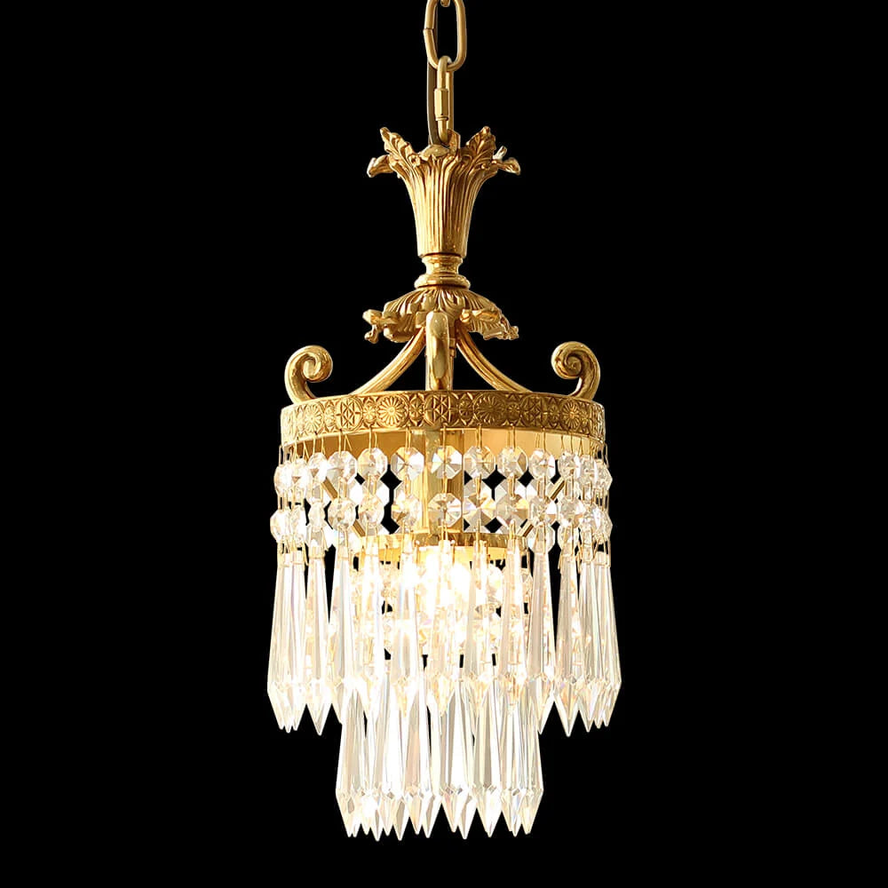2-Pack 8-Inch Mini Crystal Chandeliers, Antique Brass Chandelier for Kitchen
