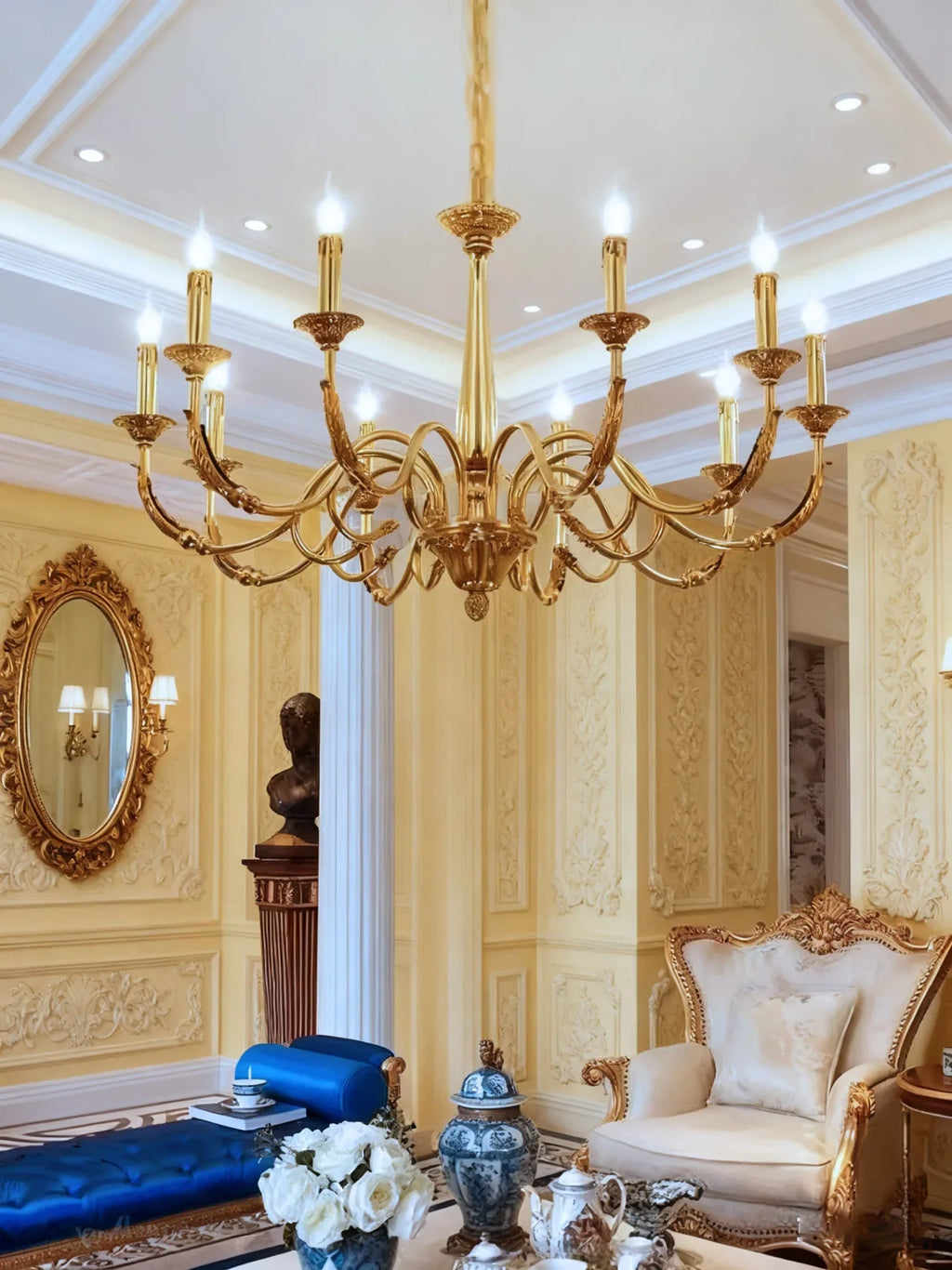 10 Lights Baroque Style Chandelier Light Antique Brass Chandelier for Living Room