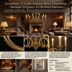 12 Lights Antique Brass Chandelier for Sale Baroque Style Chandelier Lighting for Living Room
