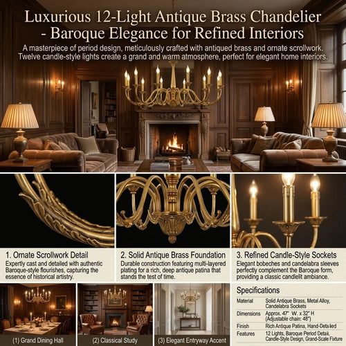 12 Lights Antique Brass Chandelier for Sale Baroque Style Chandelier Lighting for Living Room