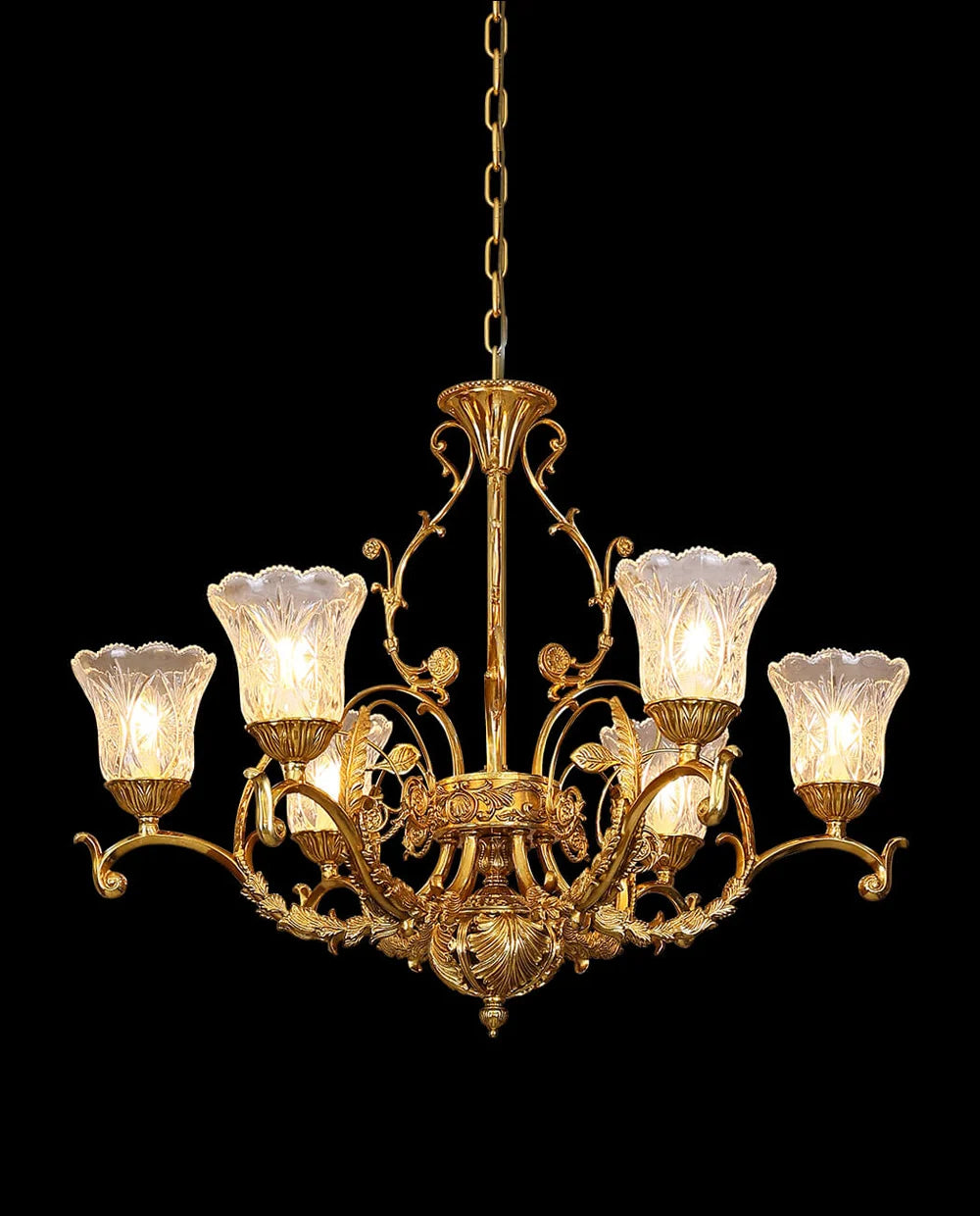 33X25 Inch 6 Lights Small Antique Copper Chandelier Light with Glass Shades