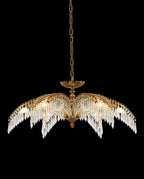 33 Inch Wide 1 Layer Small Brass Palm Tree Gold Crystal Chandelier for Dining Room