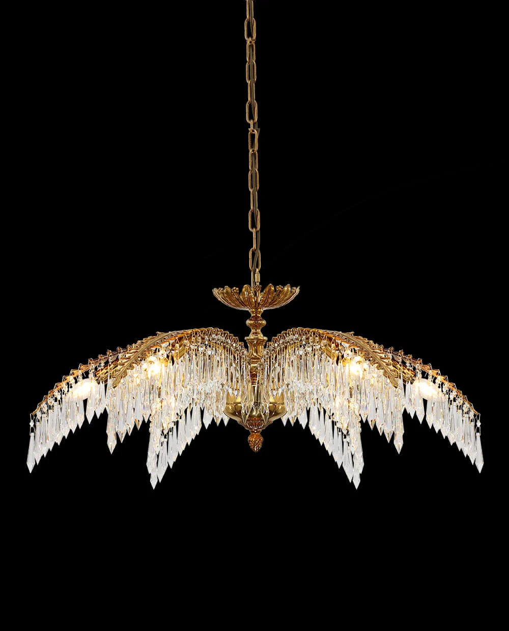 33 Inch Wide 1 Layer Small Brass Palm Tree Gold Crystal Chandelier for Dining Room