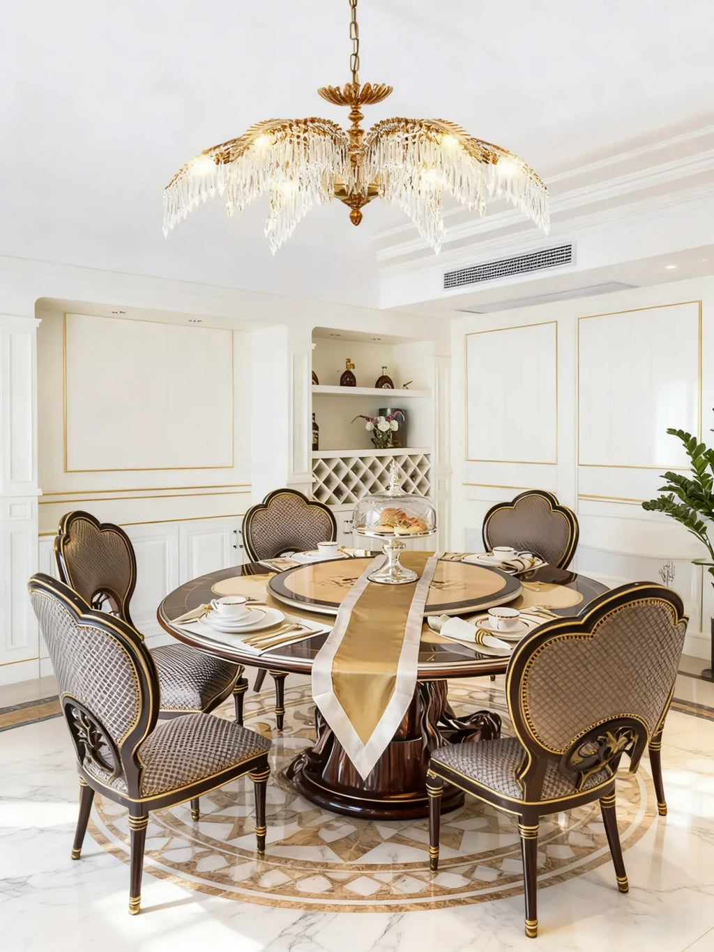 33 Inch Wide 1 Layer Small Brass Palm Tree Gold Crystal Chandelier for Dining Room
