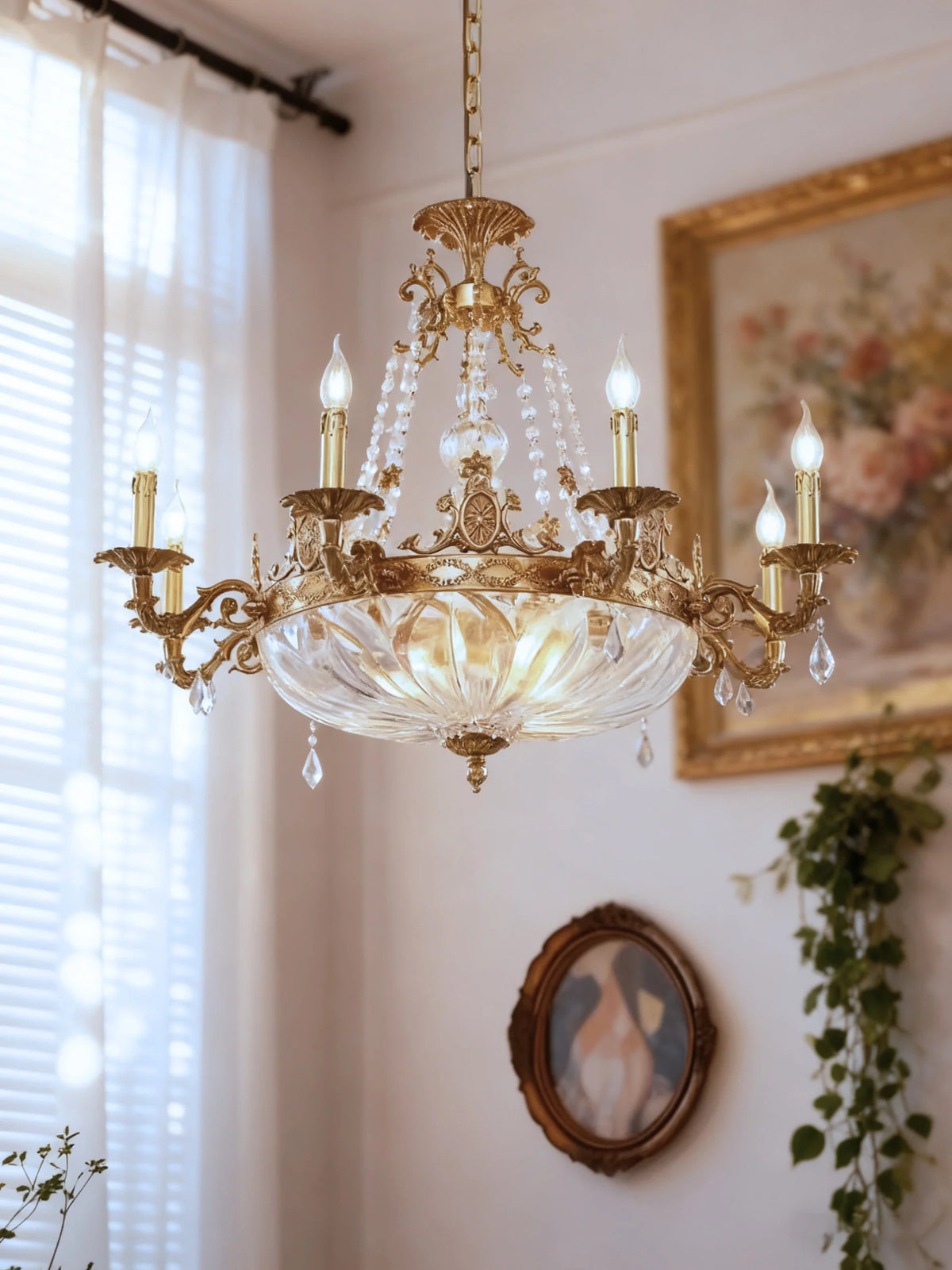 31X27 Inch 9 Lights Retro Style French Empire Chandelier Brass Chandelier for Study Room
