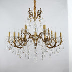 37X31 Inch 12-Light Candle Style Antique Brass Crystal Chandelier – Ideal for Dining Room & Foyer High Ceilings