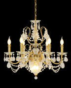 Six Brass Arms Classical Crystal Chandelier Small Gold Chandelier for Bedroom 26X26 Inch