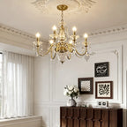 Six Brass Arms Classical Crystal Chandelier Small Gold Chandelier for Bedroom 26X26 Inch