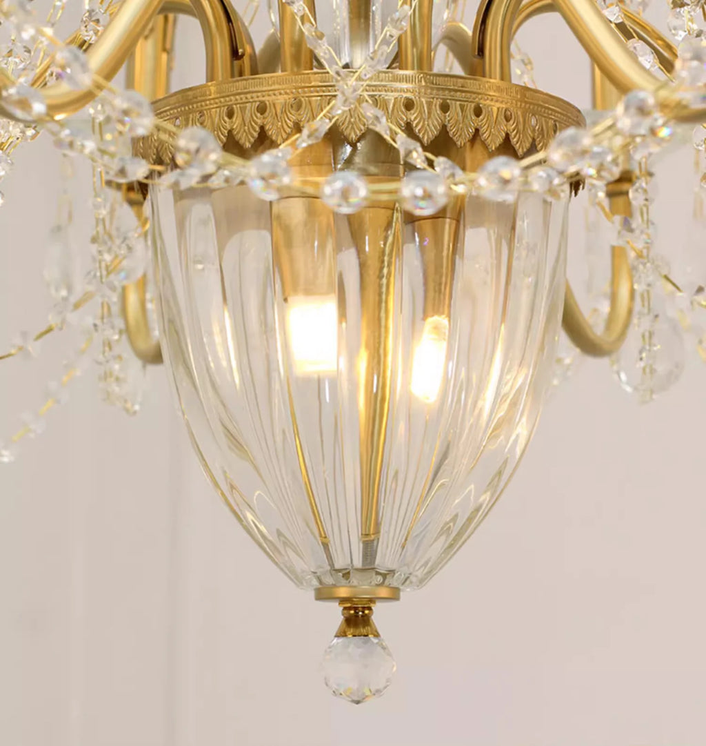 Six Brass Arms Classical Crystal Chandelier Small Gold Chandelier for Bedroom 26X26 Inch