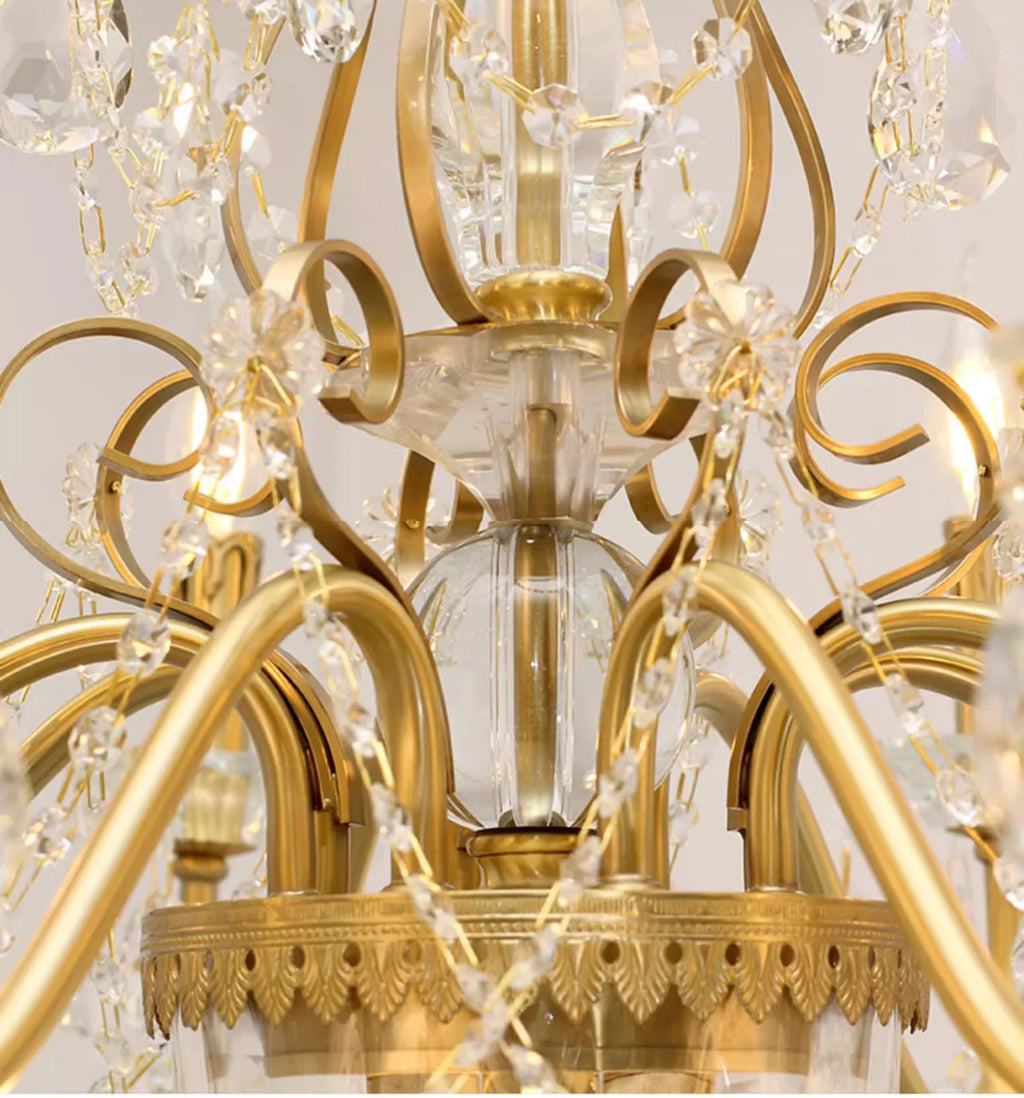 Six Brass Arms Classical Crystal Chandelier Small Gold Chandelier for Bedroom 26X26 Inch