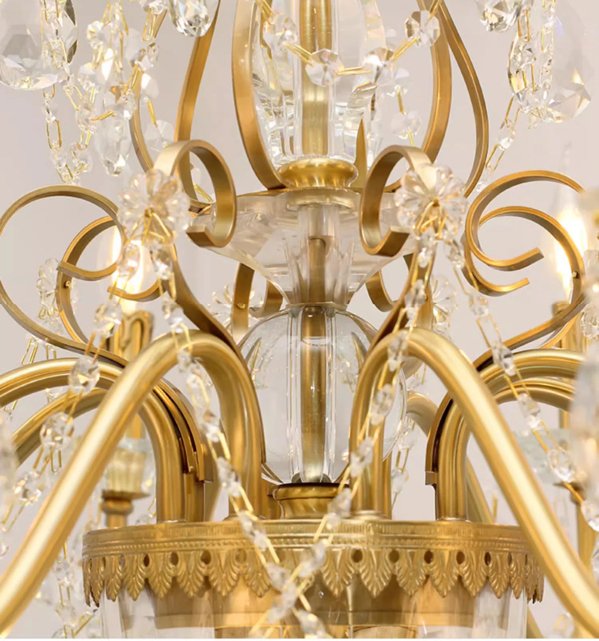 Six Brass Arms Classical Crystal Chandelier Small Gold Chandelier for Bedroom 26X26 Inch