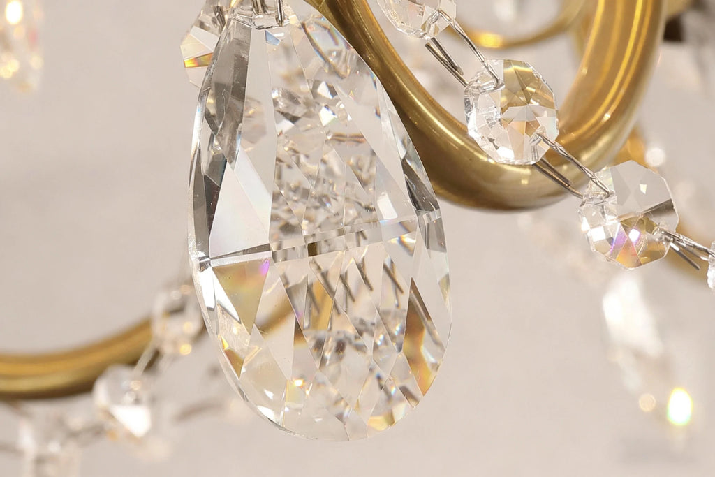 Six Brass Arms Classical Crystal Chandelier Small Gold Chandelier for Bedroom 26X26 Inch