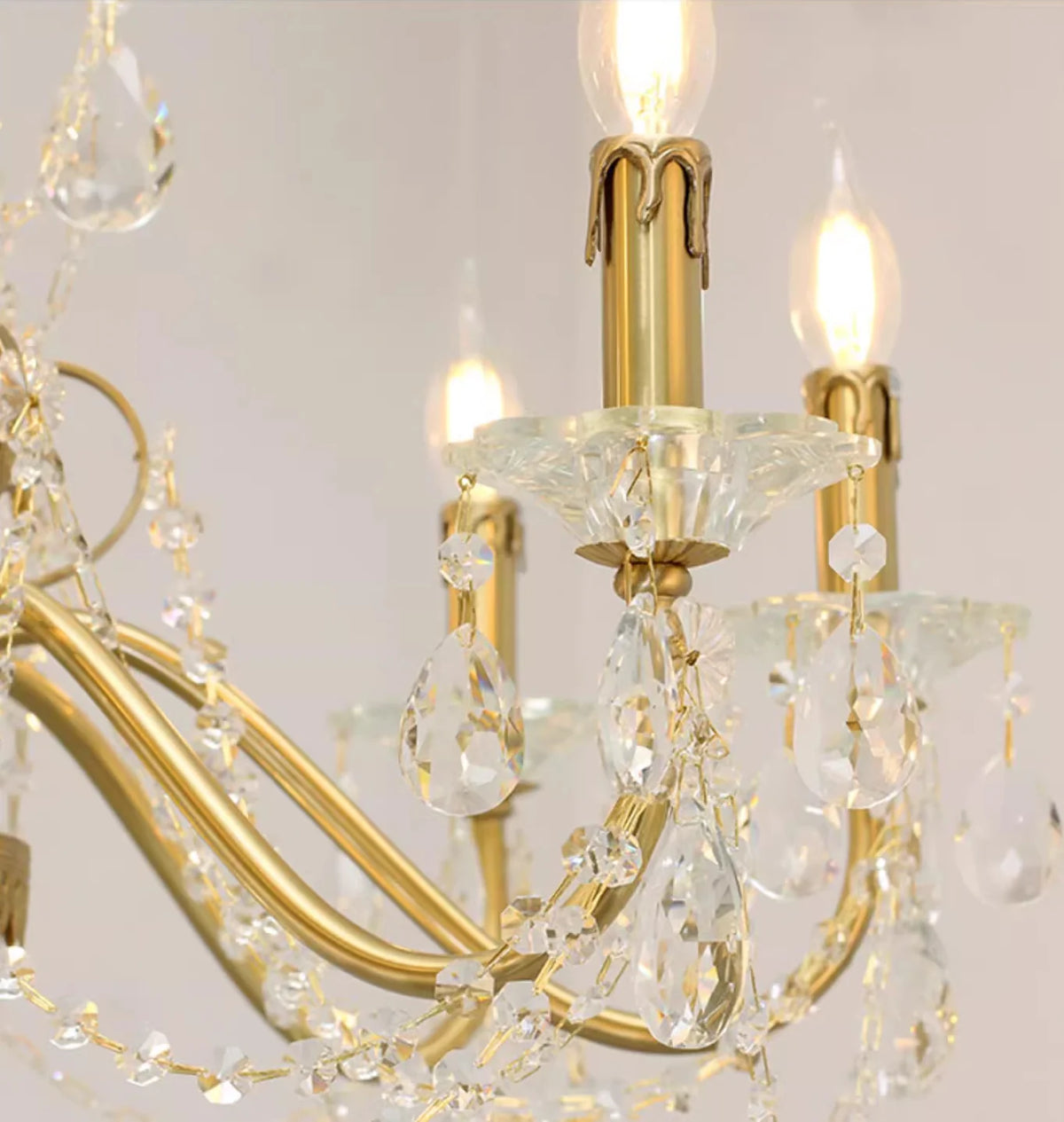 Eight Brass Arms Classical Crystal Chandelier Small Gold Chandelier for Sitting Room 33X28 Inch