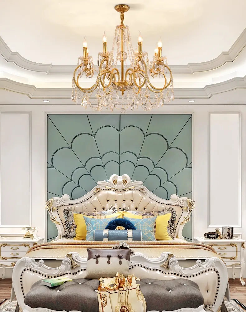 8 Lights Candle Style Small Brass and Crystal Chandelier for Bedroom