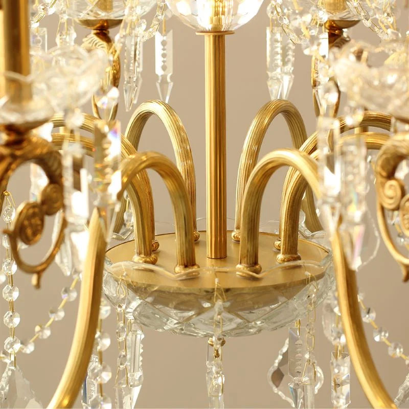 8 Lights Candle Style Small Brass and Crystal Chandelier for Bedroom