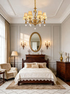 25X24 Inch 6 Light Elegant Antique Brass and Crystal Chandelier Light for Bedroom