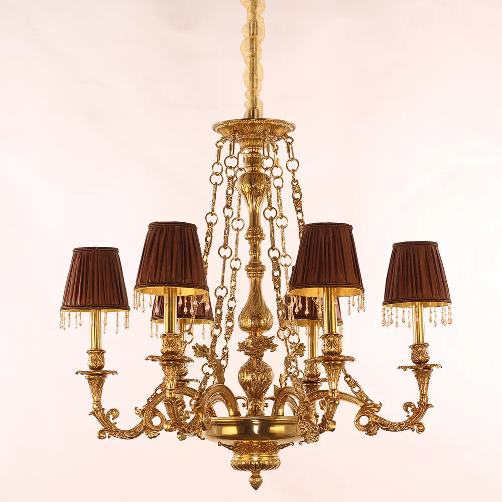 30X30 Inch 6 Lights Baroque Style Antique Copper Chandelier