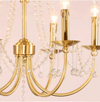 6 Lights Small Traditional Candle Style Brass and Crystal Chain Chandelier for Dining Room