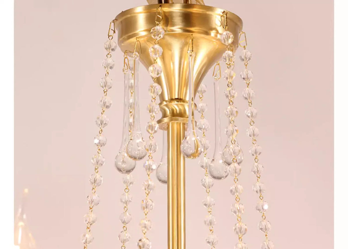 6 Lights Small Traditional Candle Style Brass and Crystal Chain Chandelier for Dining Room
