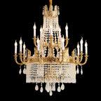 Stunning 39'' W x 43'' H Two Tier French Empire Chandelier – Antique Brass & Crystal for Formal Living Room Foyer Dining Room