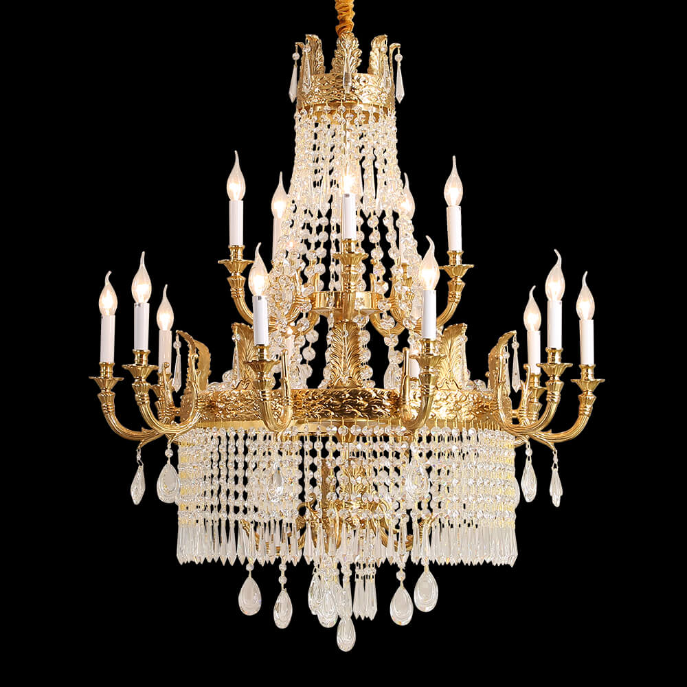 Stunning 39'' W x 43'' H Two Tier French Empire Chandelier – Antique Brass & Crystal for Formal Living Room Foyer Dining Room