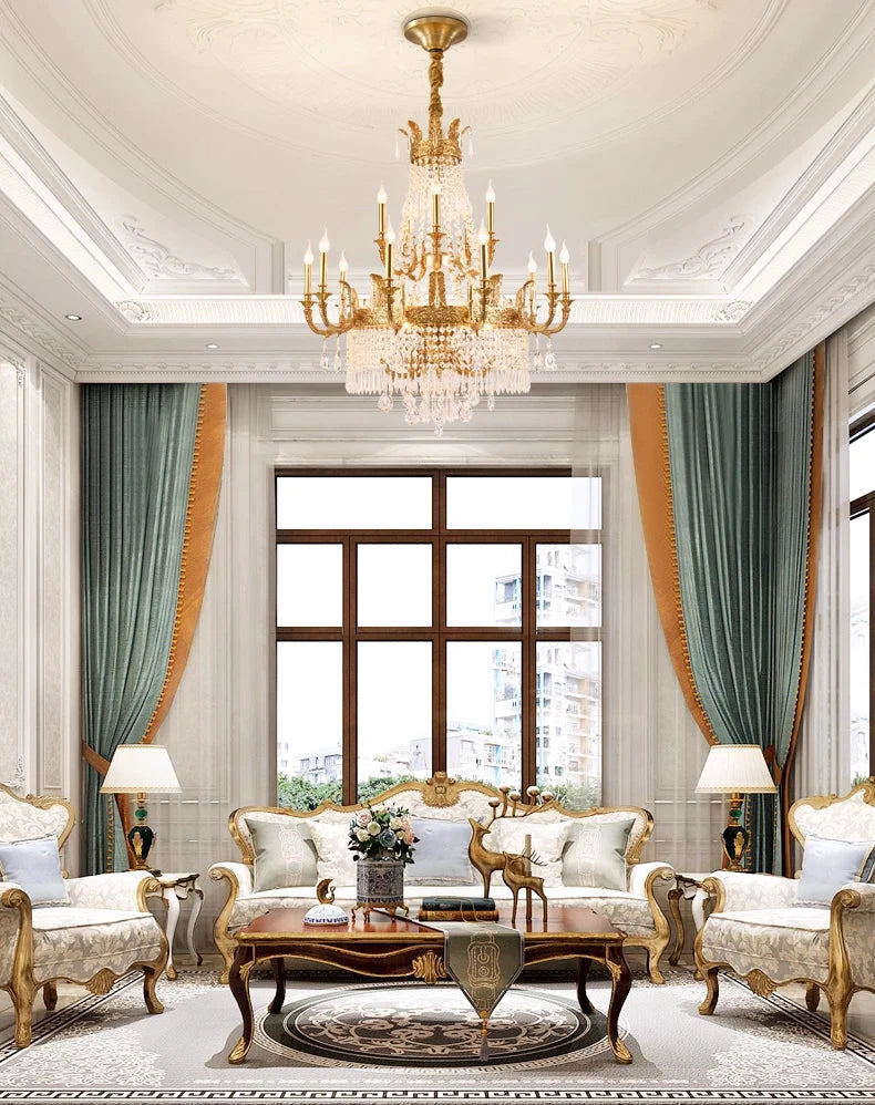 Stunning 39'' W x 43'' H Two Tier French Empire Chandelier – Antique Brass & Crystal for Formal Living Room Foyer Dining Room