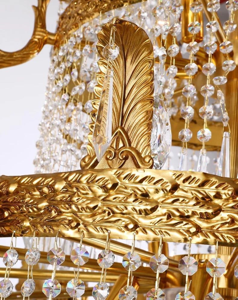 Stunning 39'' W x 43'' H Two Tier French Empire Chandelier – Antique Brass & Crystal for Formal Living Room Foyer Dining Room
