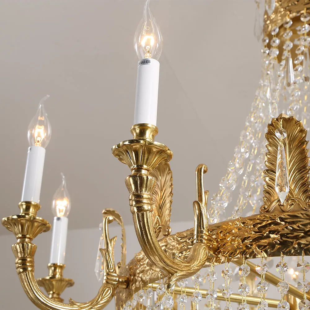 Stunning 39'' W x 43'' H Two Tier French Empire Chandelier – Antique Brass & Crystal for Formal Living Room Foyer Dining Room