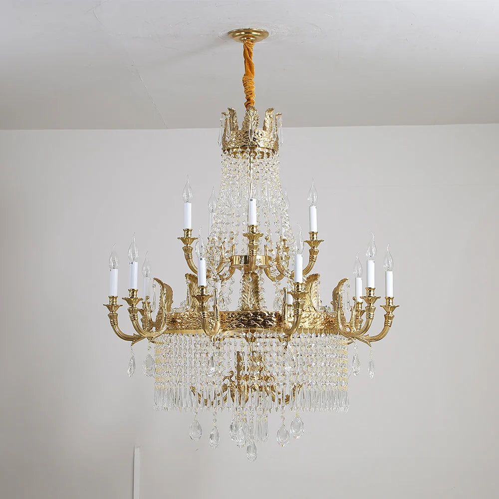 Stunning 39'' W x 43'' H Two Tier French Empire Chandelier – Antique Brass & Crystal for Formal Living Room Foyer Dining Room