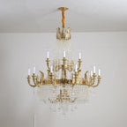 Stunning 39'' W x 43'' H Two Tier French Empire Chandelier – Antique Brass & Crystal for Formal Living Room Foyer Dining Room