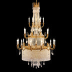 Grand 49'' W x 79'' H Three Tier French Empire Chandelier – Antique Brass & Crystal for Foyer Double Height Ceiling Living Room