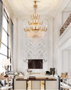 Grand 49'' W x 79'' H Three Tier French Empire Chandelier – Antique Brass & Crystal for Foyer Double Height Ceiling Living Room