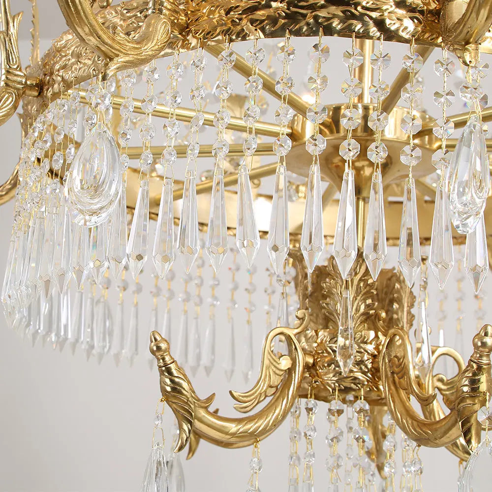 Grand 49'' W x 79'' H Three Tier French Empire Chandelier – Antique Brass & Crystal for Foyer Double Height Ceiling Living Room