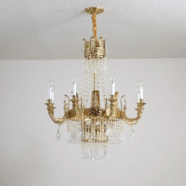 31'' W x 33'' H Small Antique Brass and Crystal Chandelier Lighting