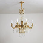 31'' W x 33'' H Small Antique Brass and Crystal Chandelier Lighting