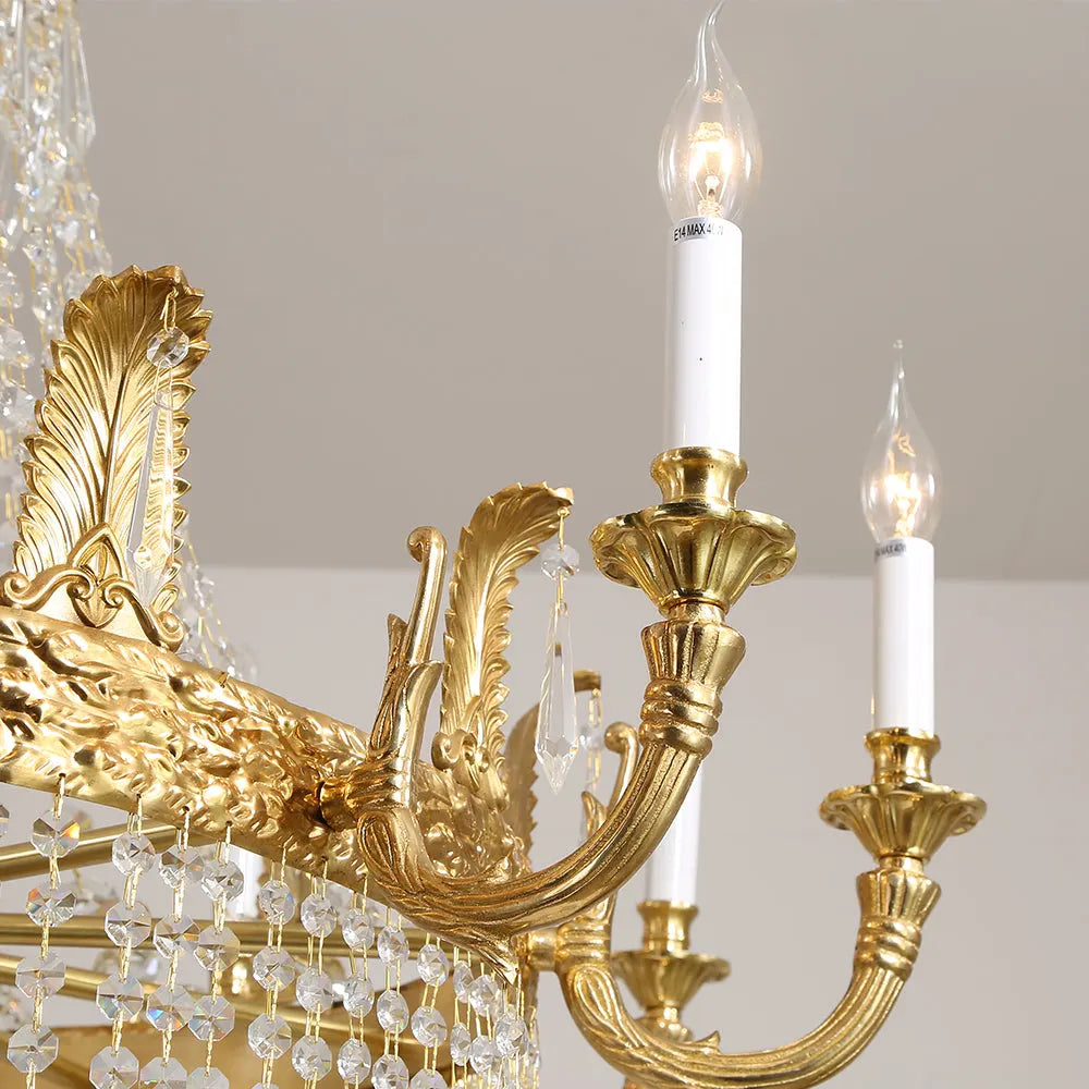 31'' W x 33'' H Small Antique Brass and Crystal Chandelier Lighting