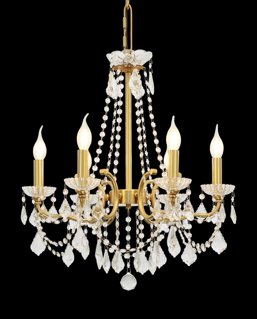 6 Lights Candle Style Brass Chandelier Gold Bedroom Crystal Chandelier
