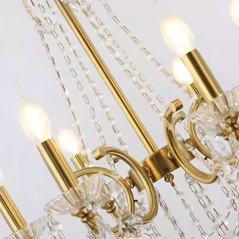 6 Lights Candle Style Brass Chandelier Gold Bedroom Crystal Chandelier
