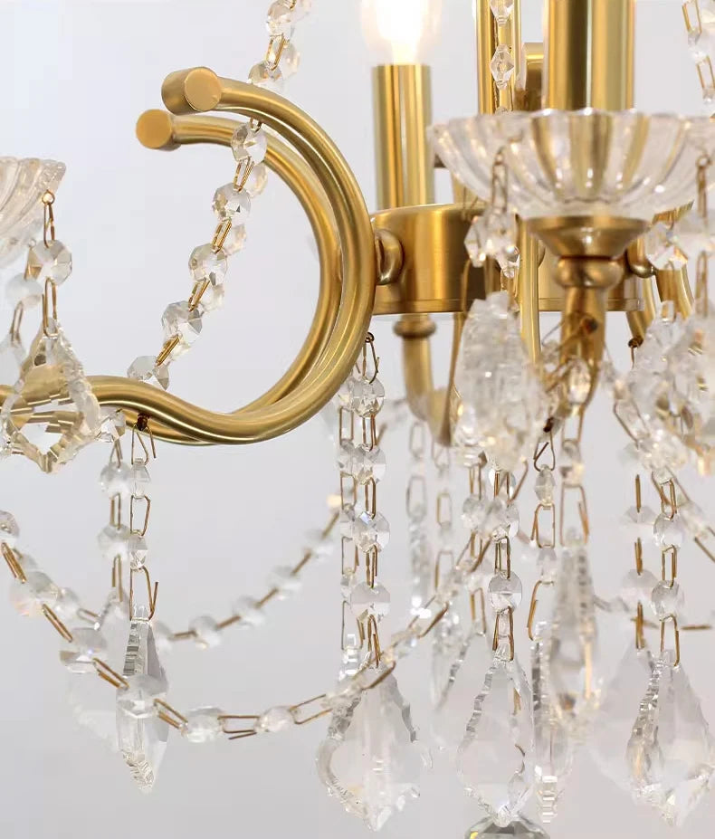 6 Lights Candle Style Brass Chandelier Gold Bedroom Crystal Chandelier