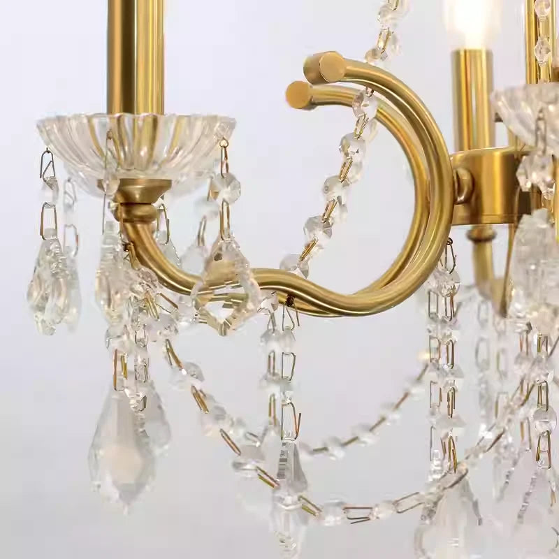 6 Lights Candle Style Brass Chandelier Gold Bedroom Crystal Chandelier