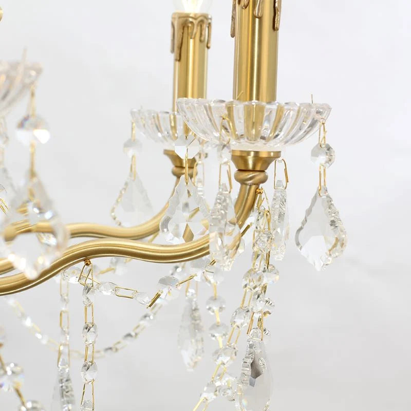 8 Lights Candle Style Brass Chandelier Gold Bedroom Crystal Chandelier