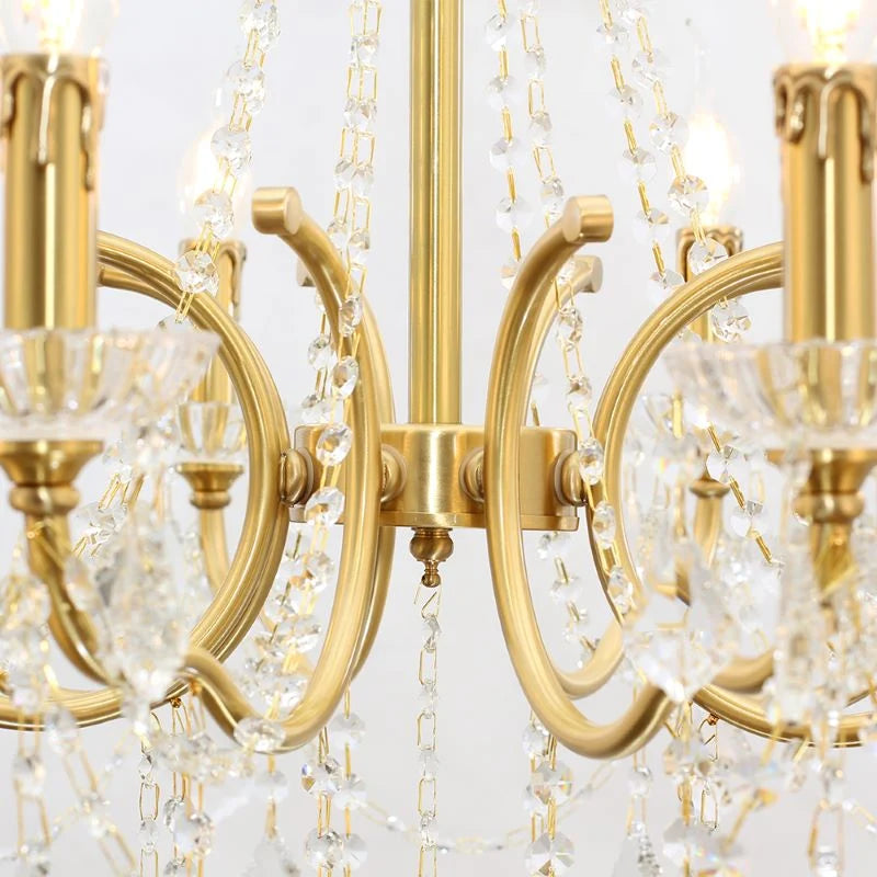 8 Lights Candle Style Brass Chandelier Gold Bedroom Crystal Chandelier