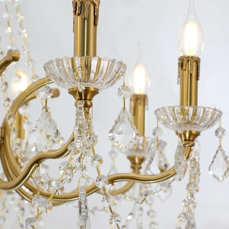8 Lights Candle Style Brass Chandelier Gold Bedroom Crystal Chandelier