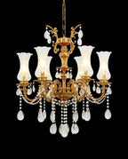 28X31 Inch 6 Lights Small Classical Candle Style Brass and Crystal Chandelier Lighting