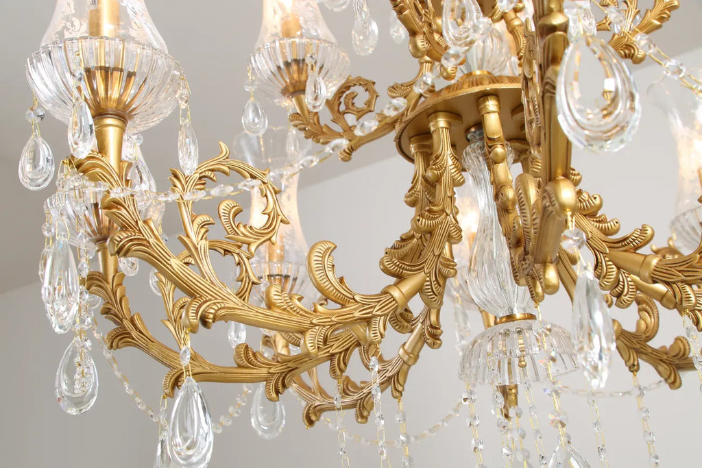 28X31 Inch 6 Lights Small Classical Candle Style Brass and Crystal Chandelier Lighting
