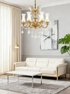 28X31 Inch 6 Lights Small Classical Candle Style Brass and Crystal Chandelier Lighting